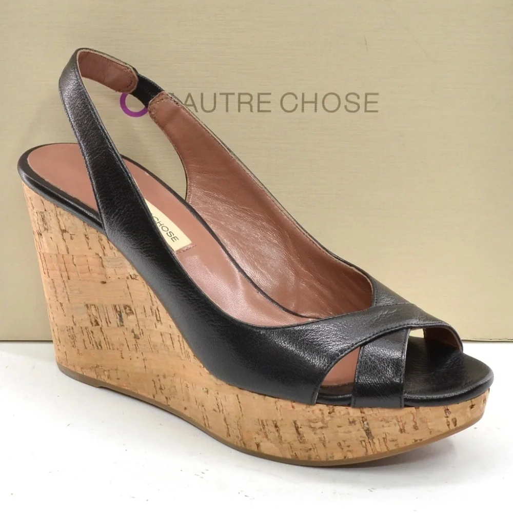 L'Autre Chose Malabar Black Wedge Sandals 40 New
